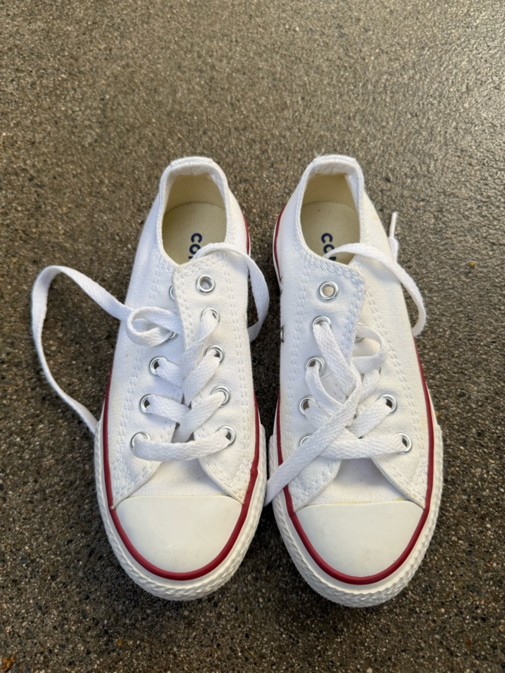 Converse Kids Low Top Canvas Sneakers - White with Red Trim 11 - Picture 2 of 4